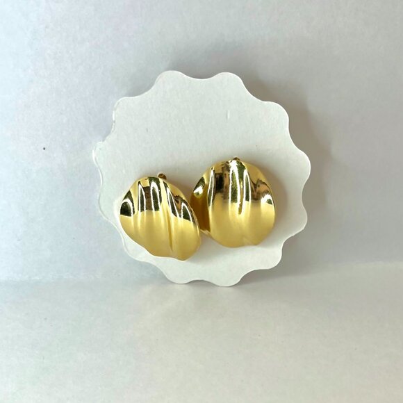 NWT Gold Stud Earrings Women Modern Professional 1 inch Minimalist Office - Picture 1 of 6
